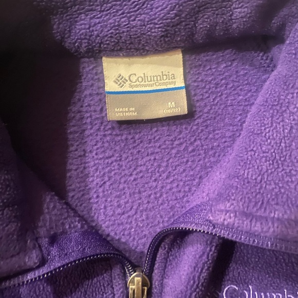 Columbia Jacket Girls Medium 10/12 Purple High Neck Full Zip Pockets Fleece Logo - Picture 4 of 4
